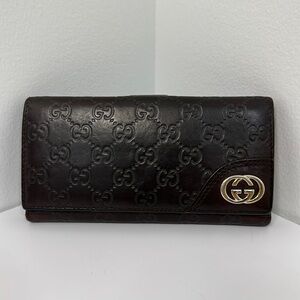 Gucci wallet brown with logo gold
